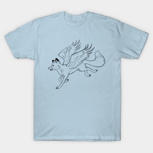 Winged Fox Line Art T-Shirt